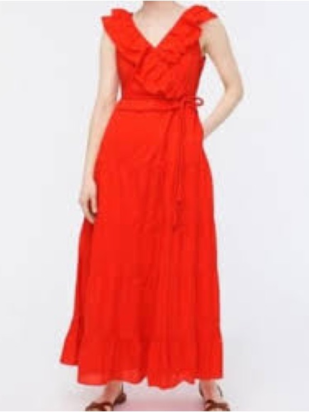 J Crew Ruffle-Front Maxi Dress With Braided Belt Orange Size 2